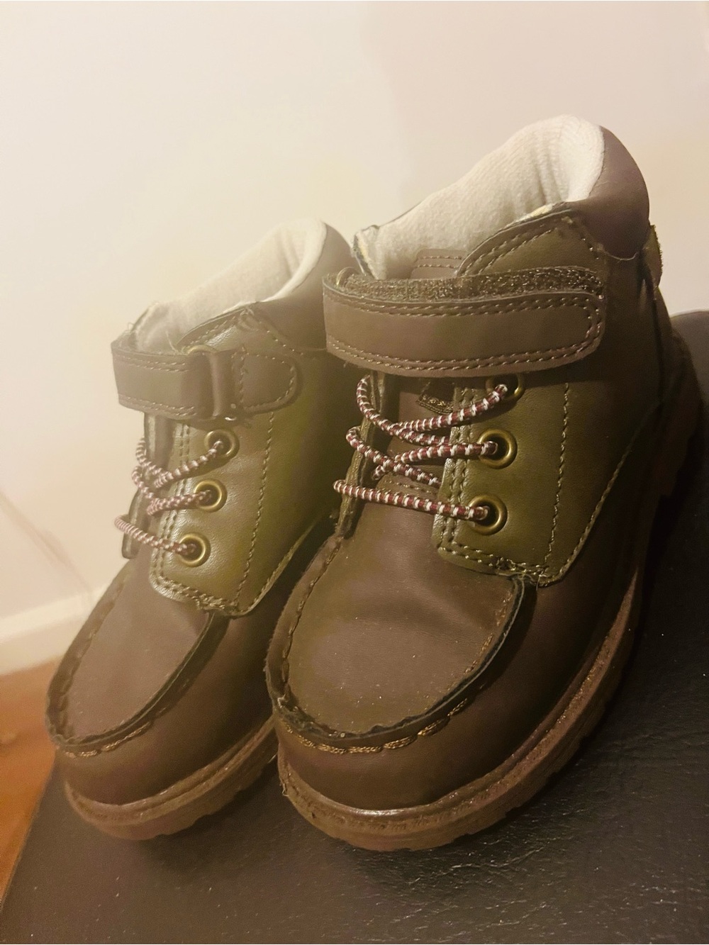 OshKosh B'gosh Brown Kids Leather Ankle Boots with Hook-and-Loop Strap